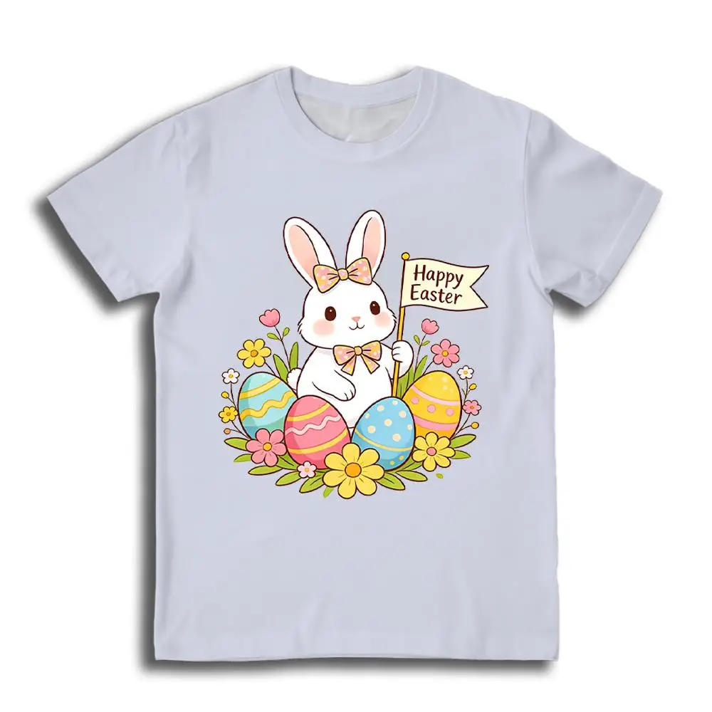 2026 Spring Cute Easter Bunny Egg Floral T-Shirt Men's And Women's Family Matching Short-Sleeve Tees Easter Party Casual Tops