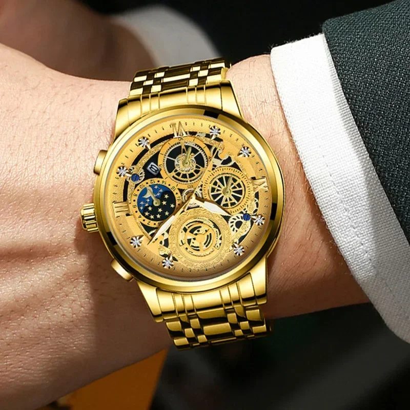 BINBOND Топ Роскошные Модные Мужские Часы Водонепроницаемые Светящиеся Дата Мужские Наручные Часы Из Нержавеющей Стали Деловые Мужские Кварцевые Часы Reloj