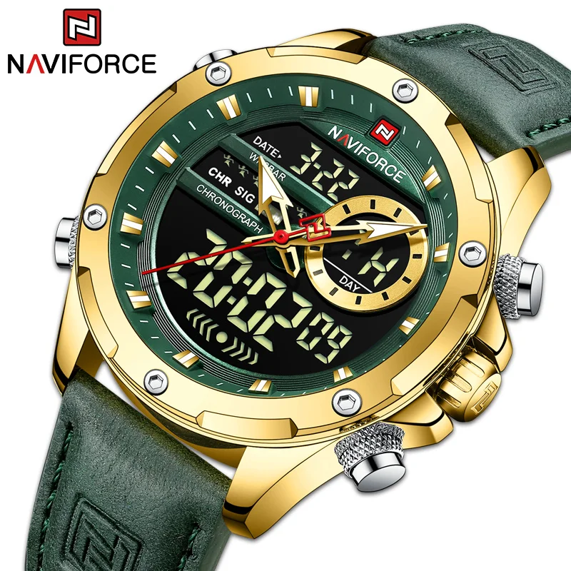 

Top Brand NAVIFORCE Watches Mens Business Led Digital Leather Strap Clock Waterproof Quartz Wrist Watches Male Relogio Masculino