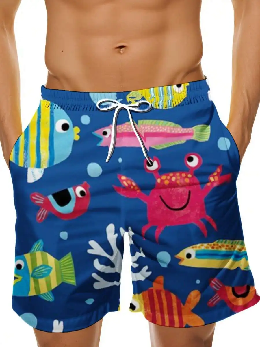 

Mens Quick Dry Swim Trunks With Colorful Sea Creatures Print Beach Shorts