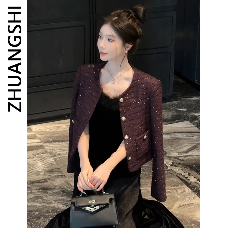 

Heavyweight Short Quilted Jacket Women's Fashion Autumn New Style Slimming Glittering Sense High Quality Top Trendy