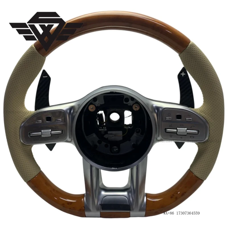 High Quality Peach Wood Top and Bottom Steering Wheel for Mercedes Benz W205 W213 W222 223Y E G Class 809 AMG  Leather Material