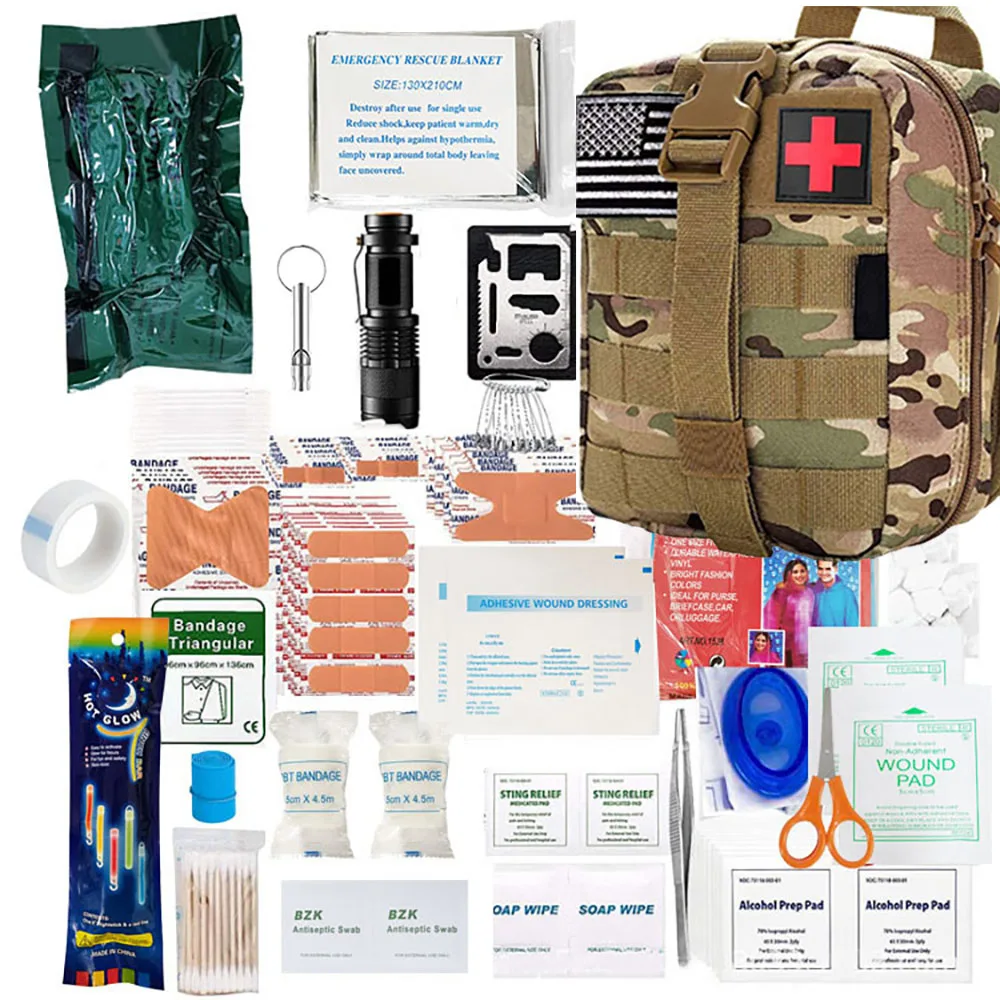 

230 Piece Survival First Aid Kit Molle Survival Outdoor Gear Emergency Kit Trauma Bag for Camping Hunting Hiking Family Car