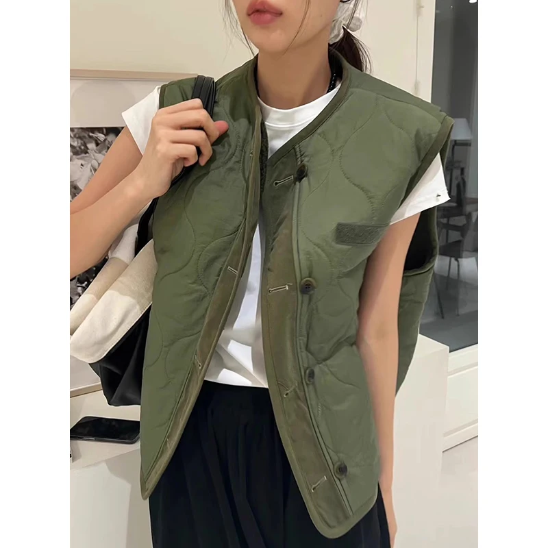 Korea Chic Autumn Winter Simple Retro O Neck Wave Embossing Tops Loose All-match Design Jackets Warm Vest Coat Woman