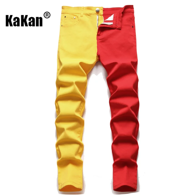 

Kakan Slim Slim Fit Small Foot Spliced Bi-color Jeans, European and American New Straight Leg Jeans Men's K021-1266