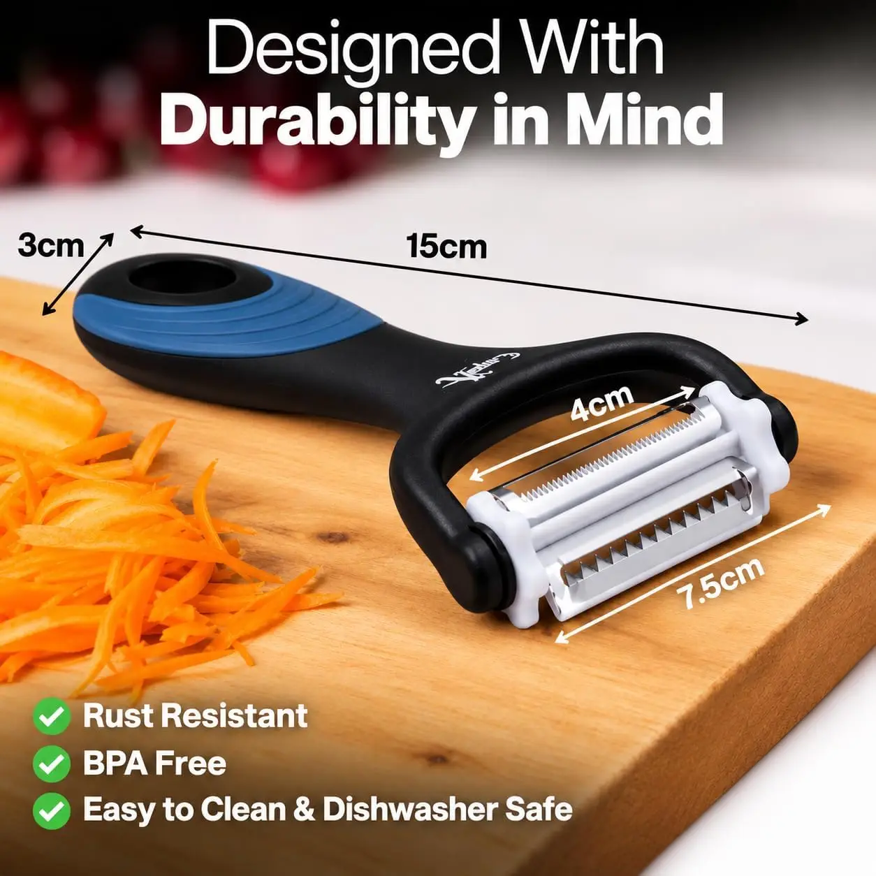 3 in 1 Julienne Peeler, Vegetable Peeler & Fruit Peeler | Premium Julienne Shredder Tool-Multifunctional Y Peelers for Kitchen |