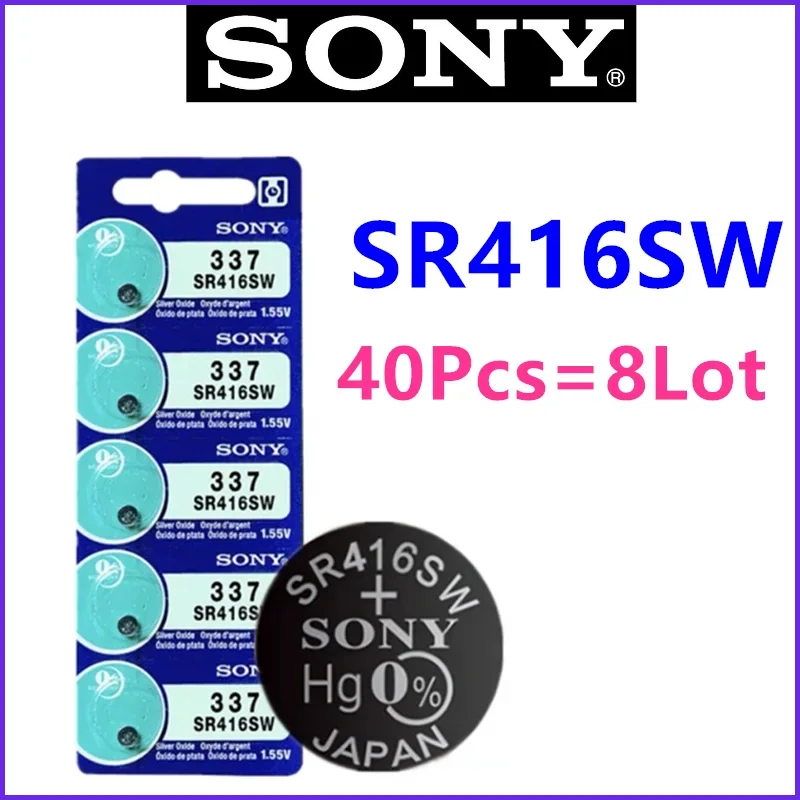 40PCS Original SONY 337 battery sr416sw button cell batteries 1.55V Silver Oxide battery for mini wireless earpiece watch