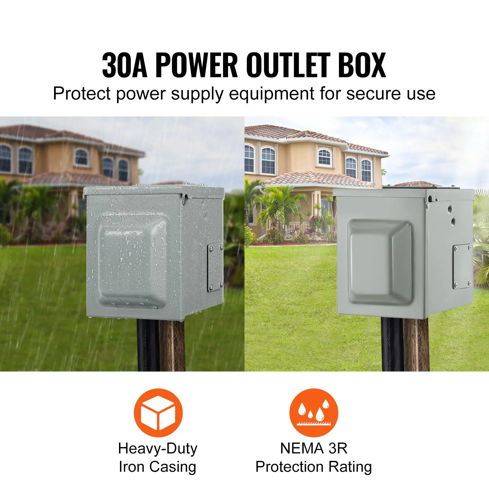 For UL Standards Tested 30 Amp RV Power Outlet Box 125/250 Volt Weatherproof Electrical Enclosed Lockable Outdoor Receptacle