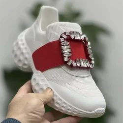 2024 New Style Brand Platform Sneakers Crystal Buckle Mesh Chunky Women's Sneakers Vulcanized Casual Shoes