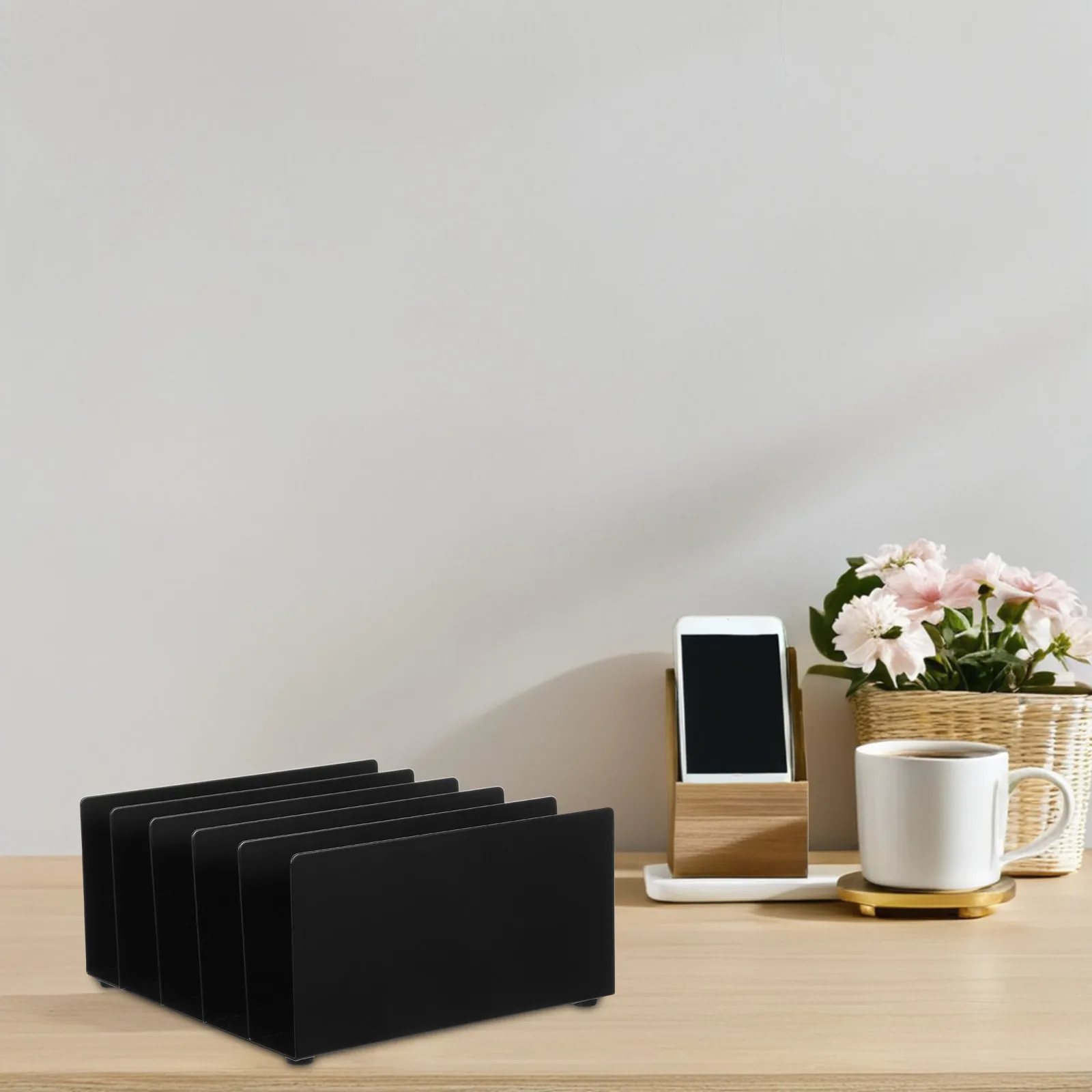 Black Metal Mail Holder Multifunctional Desktop Document Organizer Office Home File Storage Metal Mail Organizer