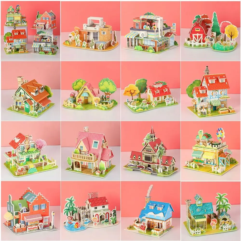 3D Puzzle Building 3D Puzzle Paper Jigsaw Assembly Building Blocks DIY House Model Puzzle DIY Handmade Paper Card Jigsaw