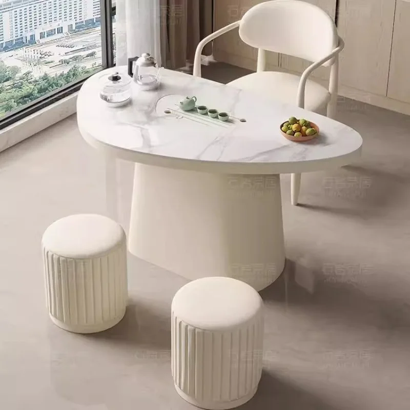 

ir cream wind light rock slab balcony integrated a complete set of small apartment kettle tea table chair combination