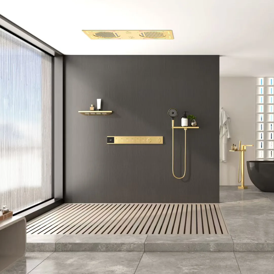 American Style Gun Grey All Copper Minimalist Thermostatic Ceiling Mounted Shower System