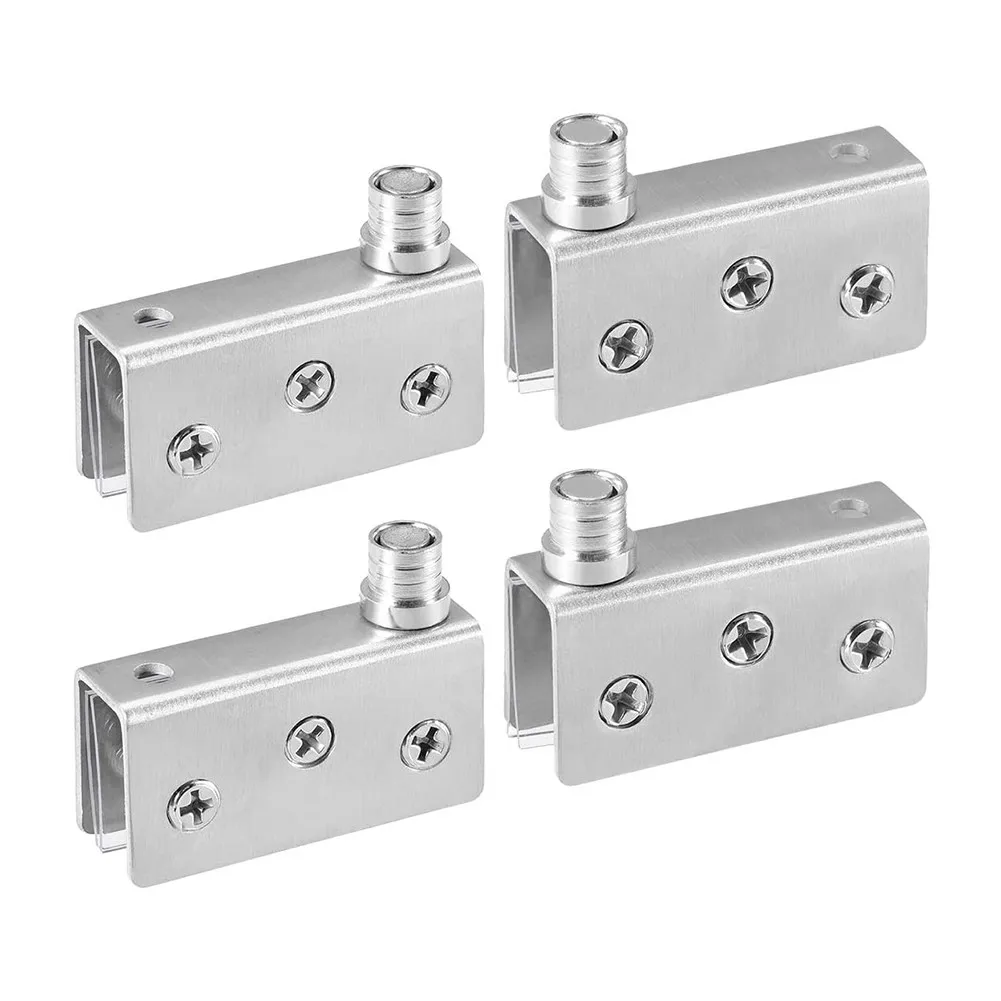 Sem perfuração dobradiças de porta de vidro dobradiças de porta de vidro prata 4 pçs armário pivô dobradiça clipe braçadeira para portas novo