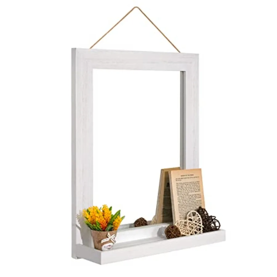 

Wall Mirror with Shelf, 20 x 16 inch Farmhouse Decor Wall Mirror Hanging for Bathroom, Vanity, Bedroom, Entryway, Living Room