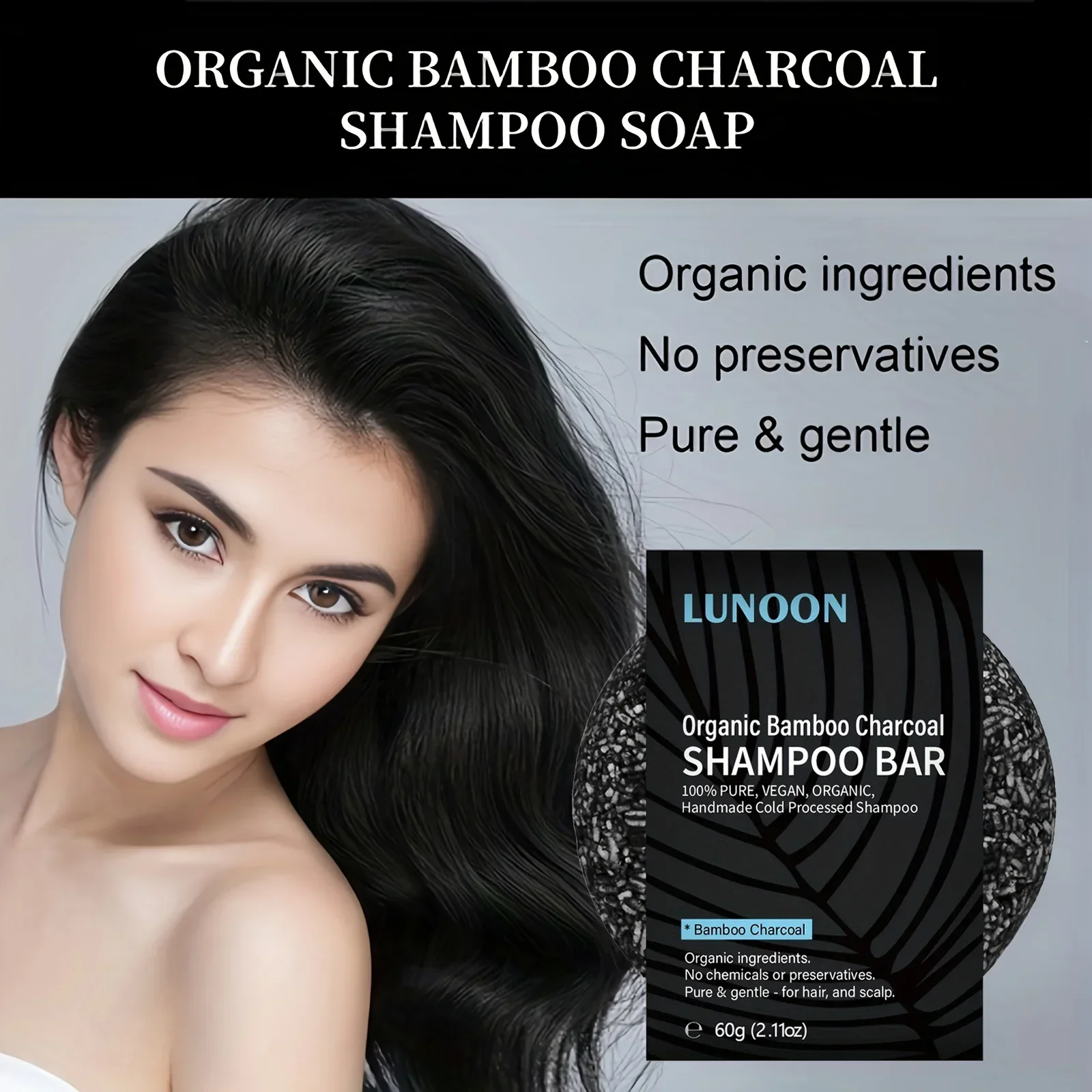 

Шампунь для черных волос с бамбуковым углем, глубоко очищает кожу головы и улучшает темные густые волосы, увлажняет сухие пряди, питает