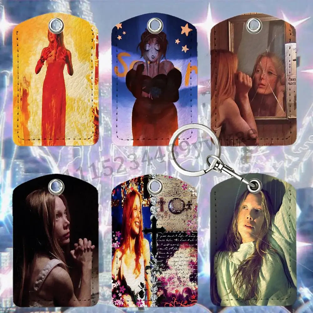C-Carrie White PU Leather IC Holder Keychain RFID Access Control Door Elevator Card Protector 4.5x6cm