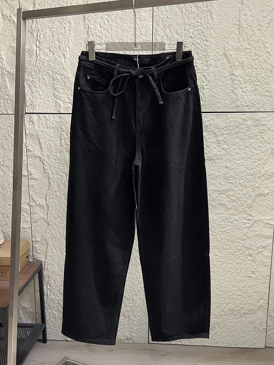 

Comfortable Heavyweight Black Denim Jeans Men's Casual Loose Wide Leg Straight Cut Washed Cotton Spring Fashion
