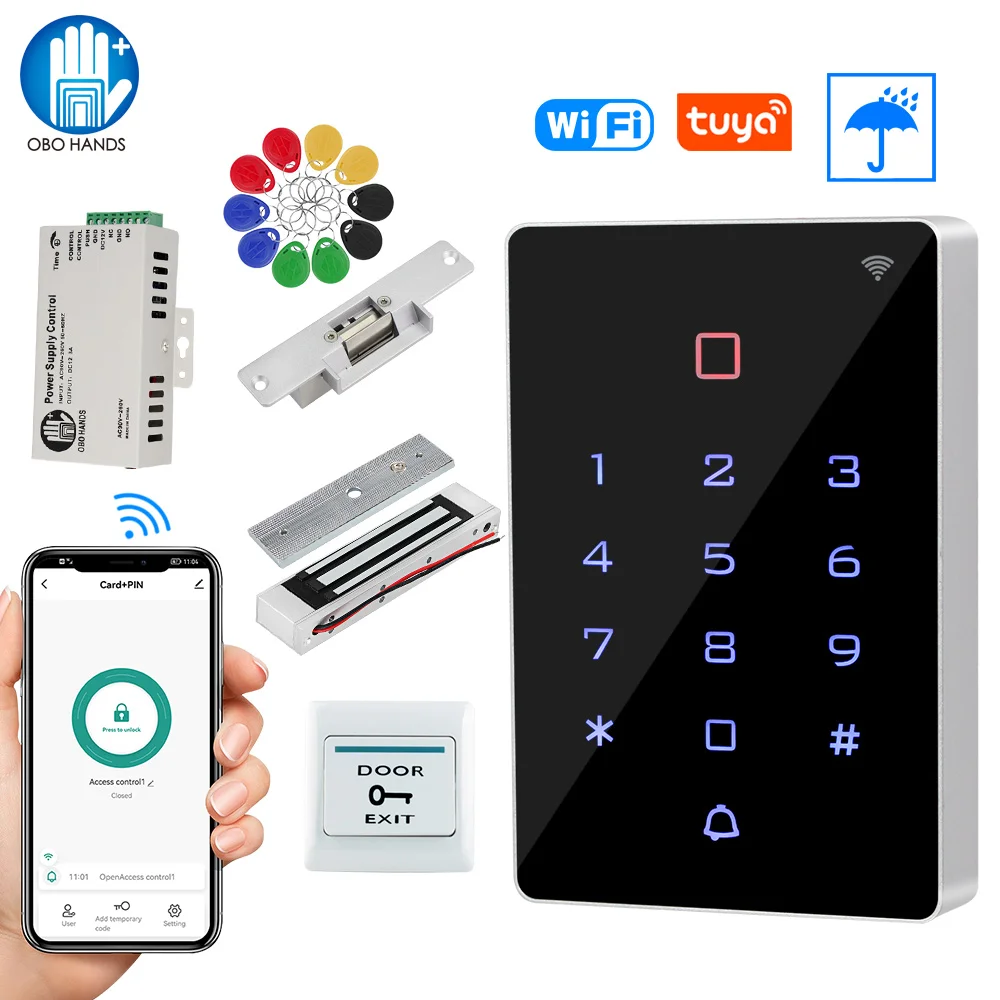 WiFi Tuya Access Control System Kit Set RFID Keyboard Access Controller IP68 Waterproof Electric Magnetic Lock Strike Door Locks