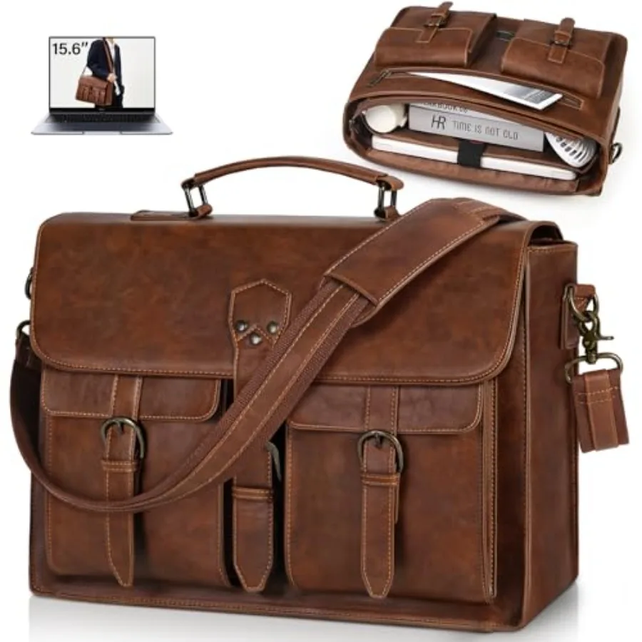 Messenger Bag for Men Leather Vintage Laptop Briefcase Large Laptop Bag Waterproof Satchel Bag Computer Shoulder Bag for Office