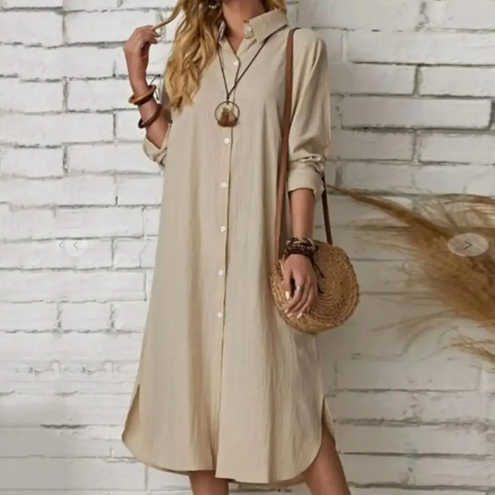 casual dresses for women 2023 Long Shirt Dress Lapel Collar Long Sleeve Button Solid Elegant Loose Dress Summer Female Clothes