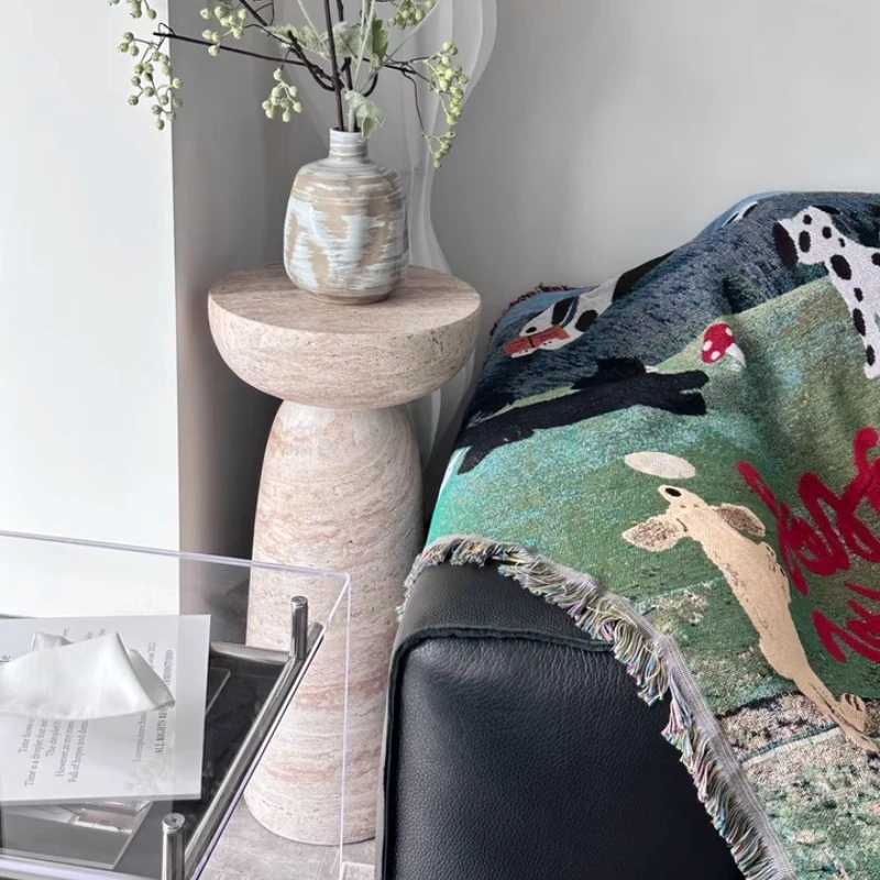 

Designer High-leg Side Table Artistic Sofa Coffee Desk Modern Imitation Marble End Tables Minimalist Plant Stand for Living Room