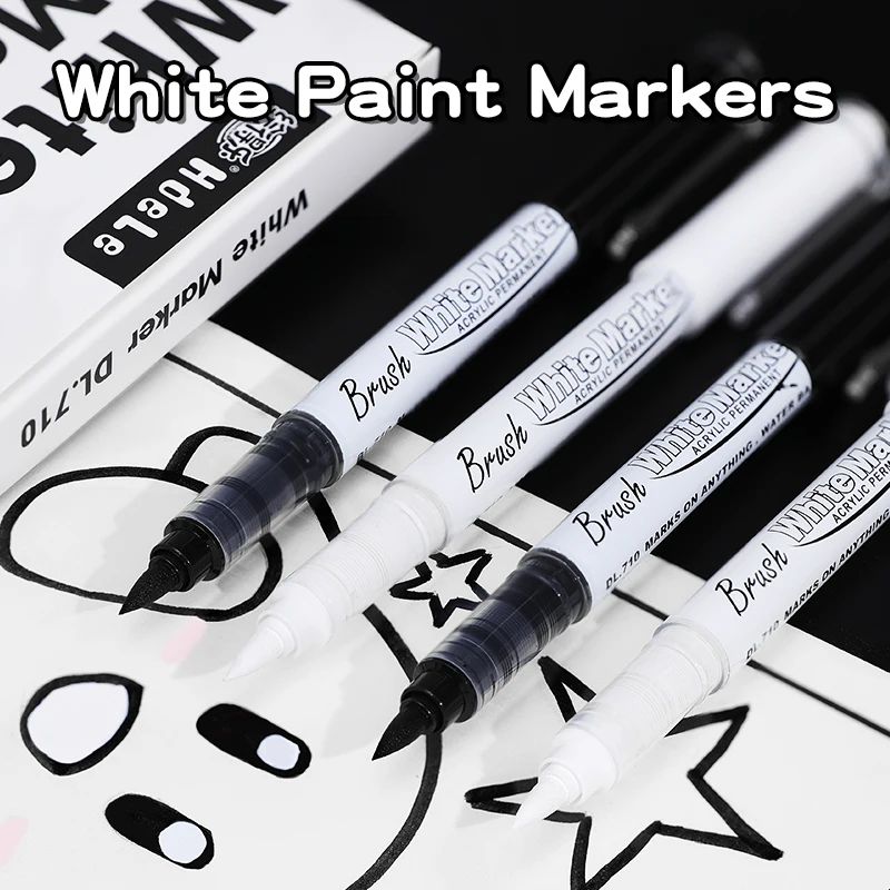 1-10pcs Black&White Acrylic Paint Marker Pens Brush Tip  Acrylic Pens for Wood,Rock,Plastic,Glass,Stone,Metal,Canvas,Ceramic,