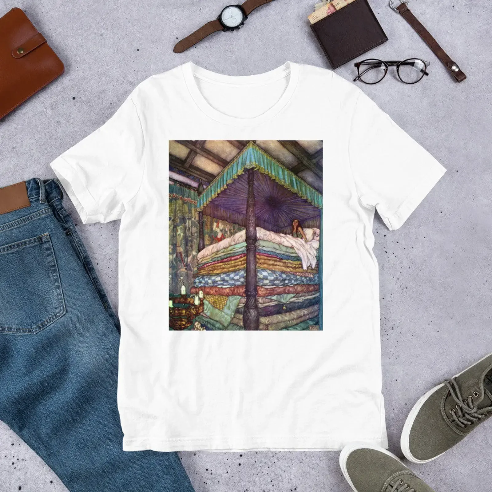 The Princess and Pea Edmund Dulac Vintage Art  T Shirt vintage Washed Slightly Stylish streetwear Comfortable fashion Unisex