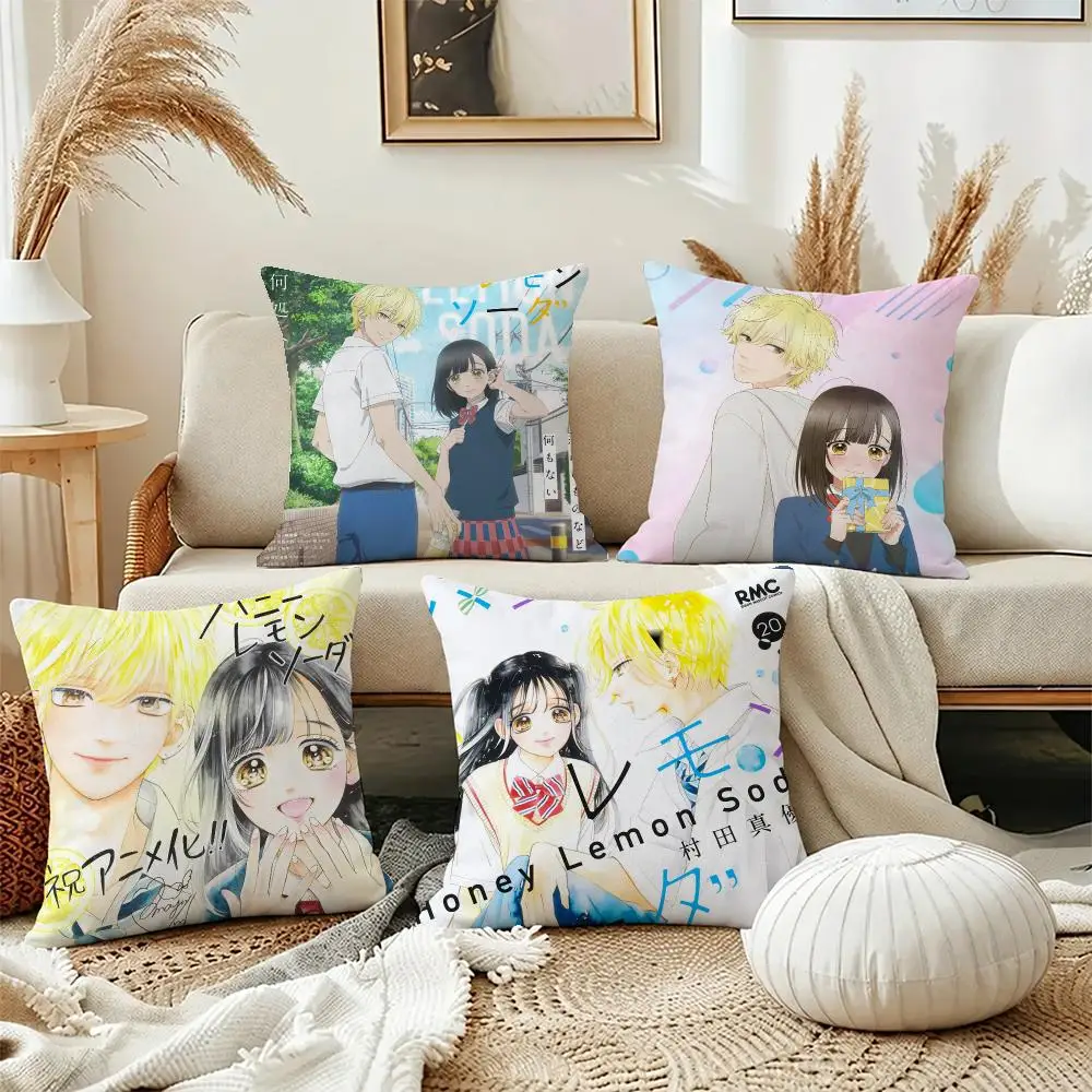 Cute Anime Honey Lemon Soda Cushion Cover Short Plush Pillowcase, Washable Wrinkle Resistant Cover for Bedroom Gift