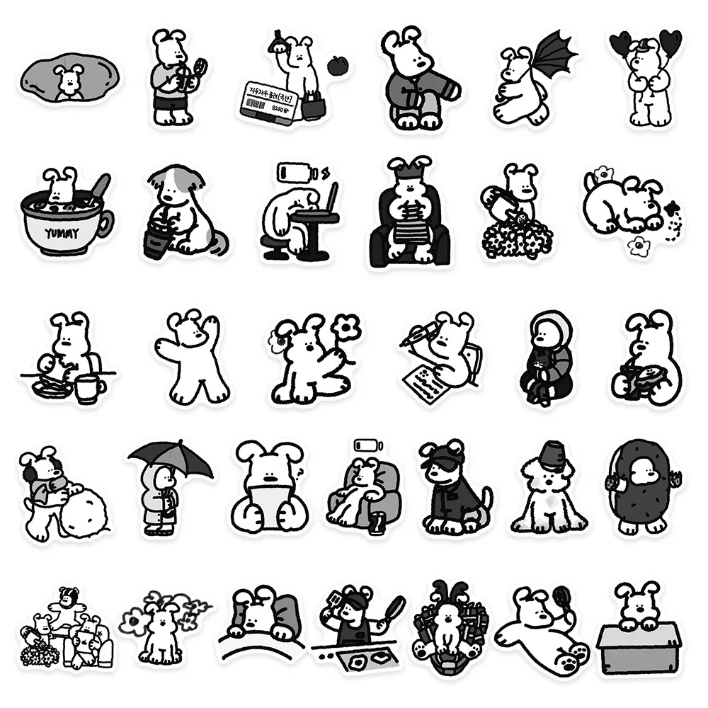 10/30/62PCS Black And White Stick Figure Style Dog Stickers Graffiti Funny Kids DIY Decals Gift Toy for Wall Notebook Phone Bike