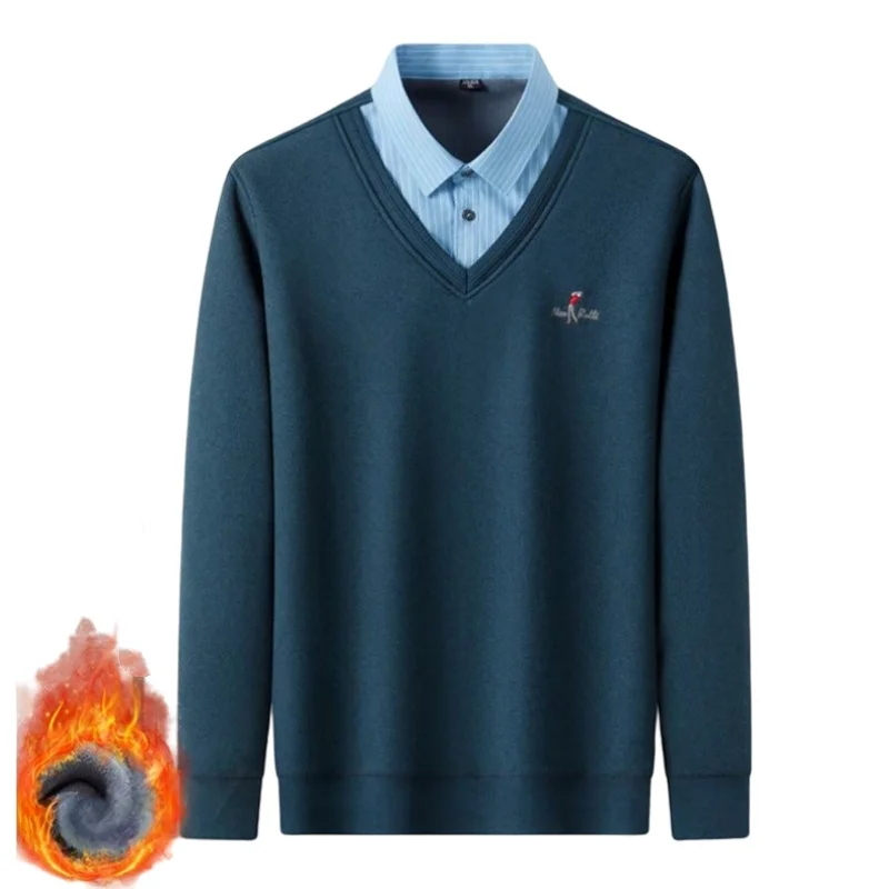 Zimowy ciepły komplet wakacyjny, dwuczęściowy, męski, pluszowy, gruby, z długim rękawem, modny, odporny na zimno, bluzki, streetwearowe koszule.