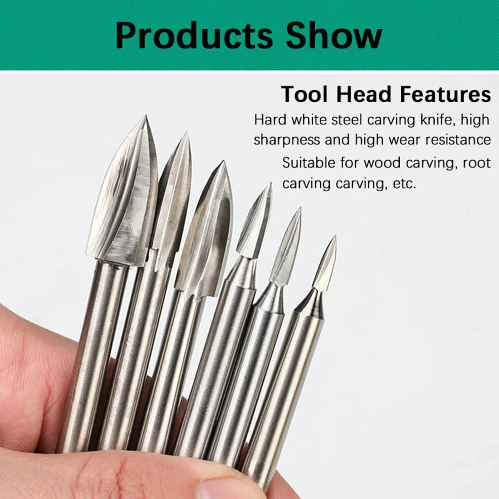 STONEGO 5PCS 3mm Shank Wood Carving Drill Bit Milling Cutters Steel Sharp Edges Woodworking Three Blades Wood Carving Knives