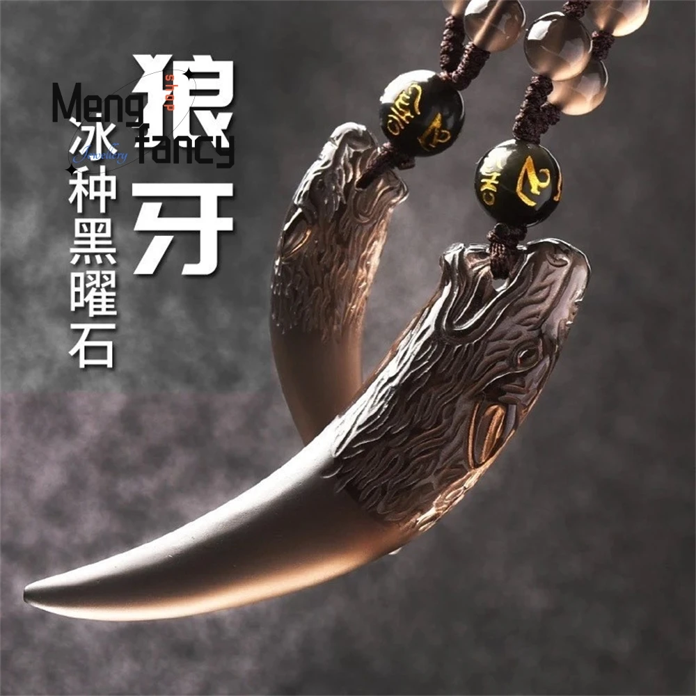 A Natural Ice - Type Obsidian Wolf - Tooth Pendant Men's Necklace Is Trendy, Simple And Individual Fashion Jewelry Best Selling