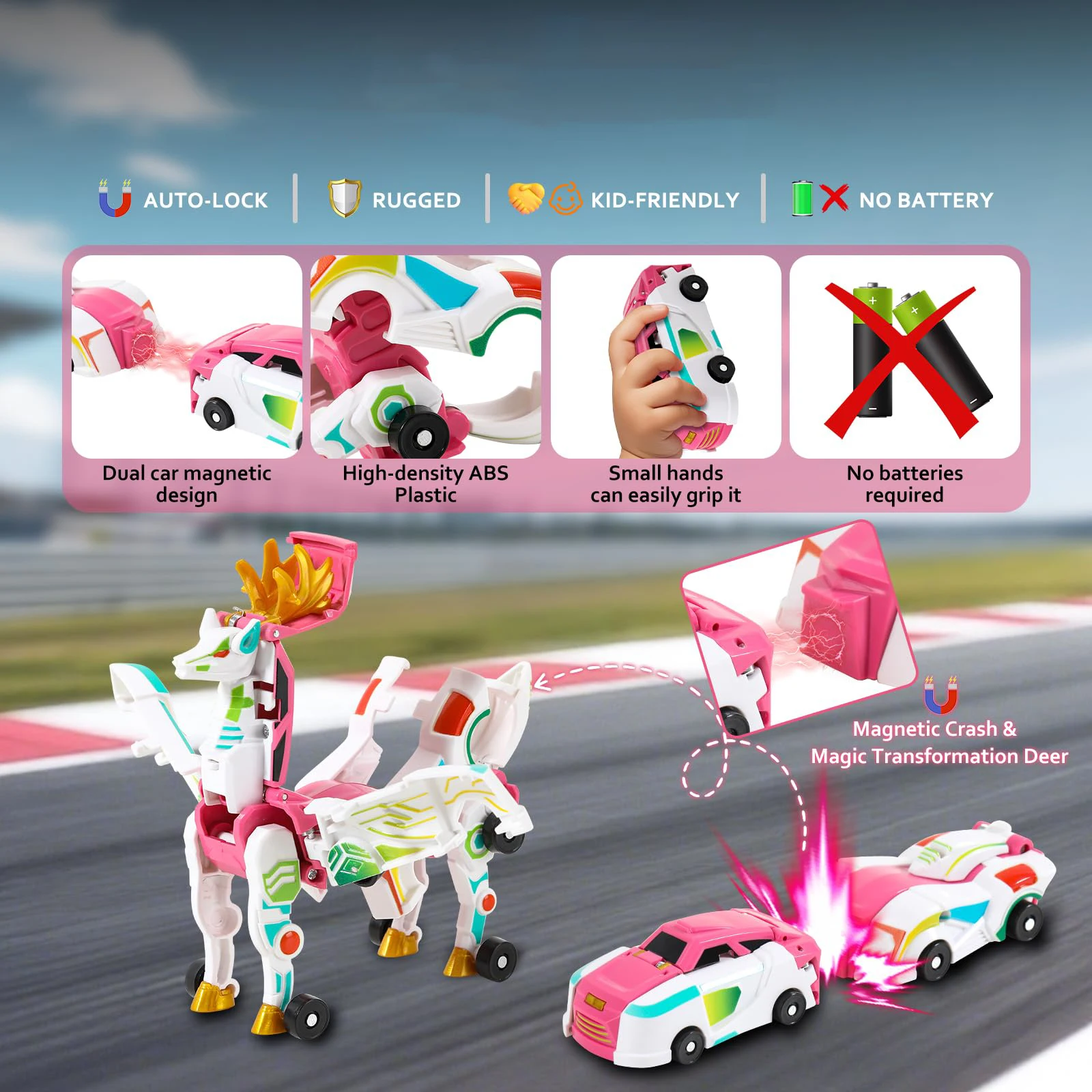 Magnetic Collision Transforming Car 2IN1 Christmas Deer Combination Assembly Vehicle Educational Toy Kids Xmas Birthday Gifts