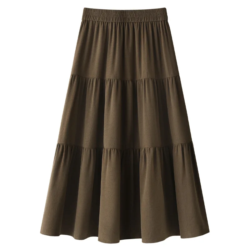 Grey Tiered A-Line Midi Skirt 2025 Summer Elastic Waist Flowy Slim Fit Chiffon Skirt for Work Travel Date