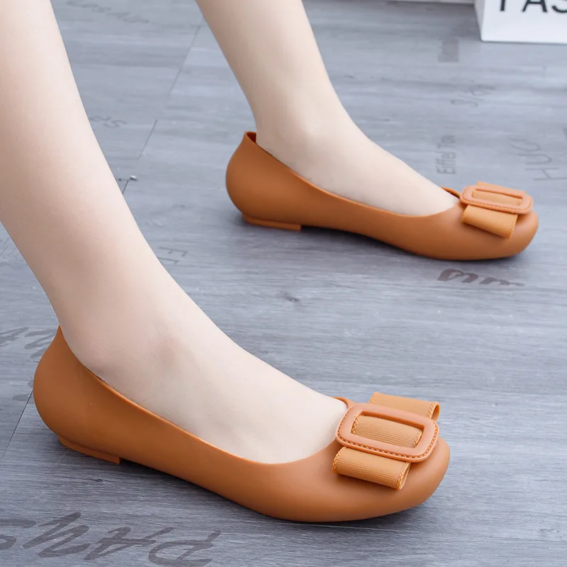 

New Women's Solid Color Flat Bottomed Fashionable Round Head Square Button Summer Single Shoes Lady Casual Home Comfort Flats