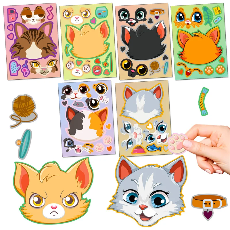 Make A Cat Stickers For Kids Puzzle Create Your Own Kitten Faces Sticker Children Games Toys Boys Girls Birthday Party Gifts