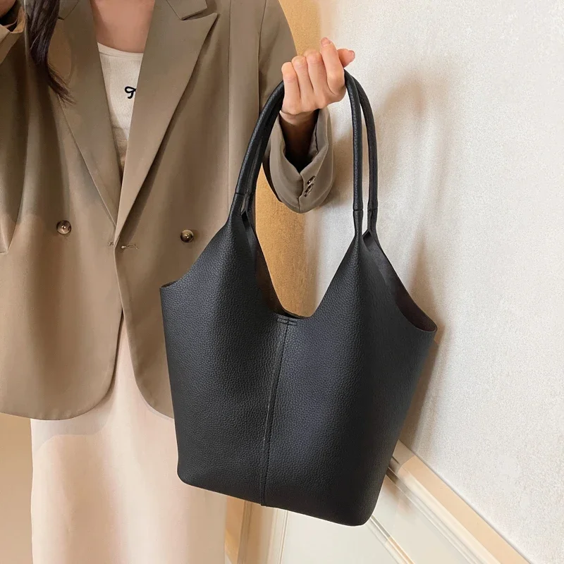 LEFTSIDE 2 Pcs/set Big PU Leather Shoulder Bag For Women 2024 Y2K Korean Fashion Trend Female Hobo Bag Lady Handbags With Purses