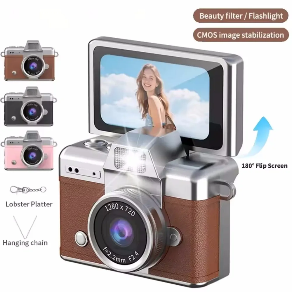 

1.47 Inch Screen Camera Thumb Keychain HD 720P 180° Flip Screen Retro CCD Mini Digital Camera Support Memory Card Selfie