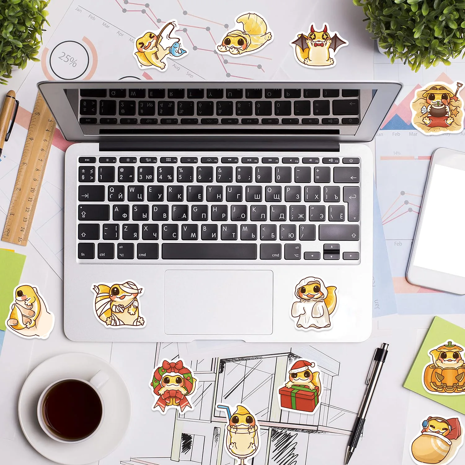 Autocollant Graffiti mignon Gecko pour animaux de compagnie, 50 pièces, dessin animé, tasse d'eau décorative, guitare, carnet de notes, iPad, autocollant étanche, jouet pour enfants