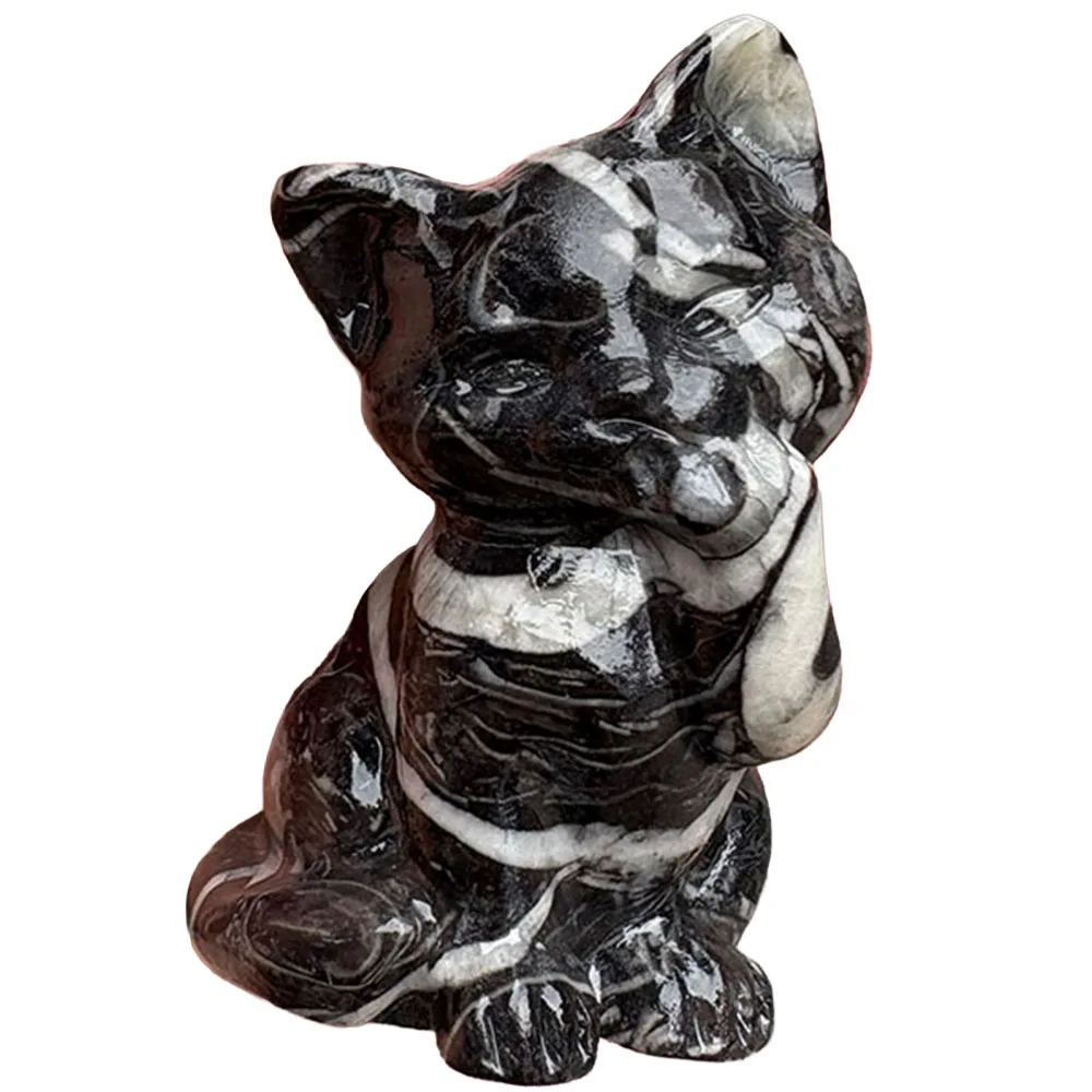 Custom 6cm Zebra Stone Cat Crystal Carving - Handcrafted Healing Gemstone Kitty Figurine for Home Decor