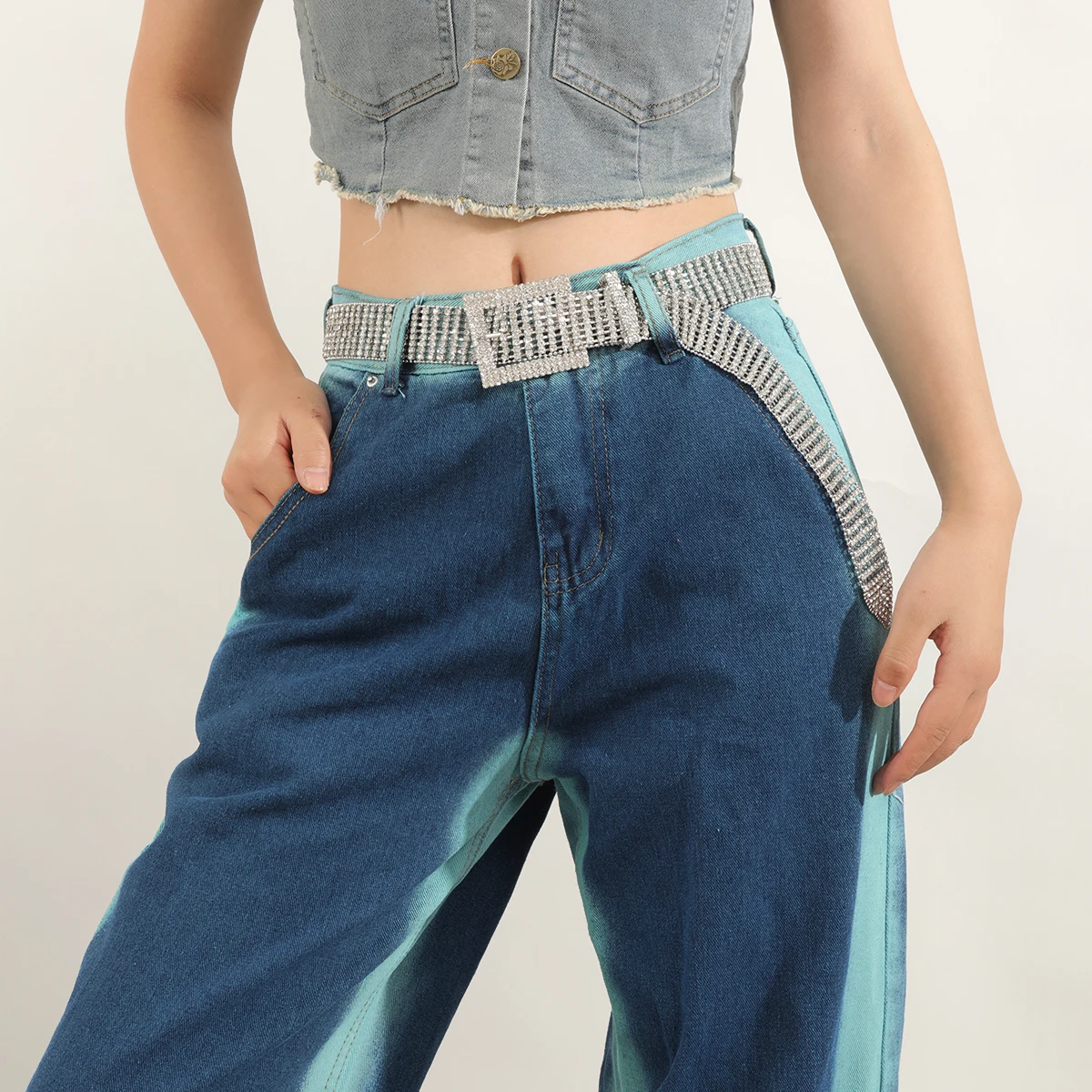 Mode Taille 8 Rijen Zilveren Steentjes Decor Vrouwen Keten Riemen