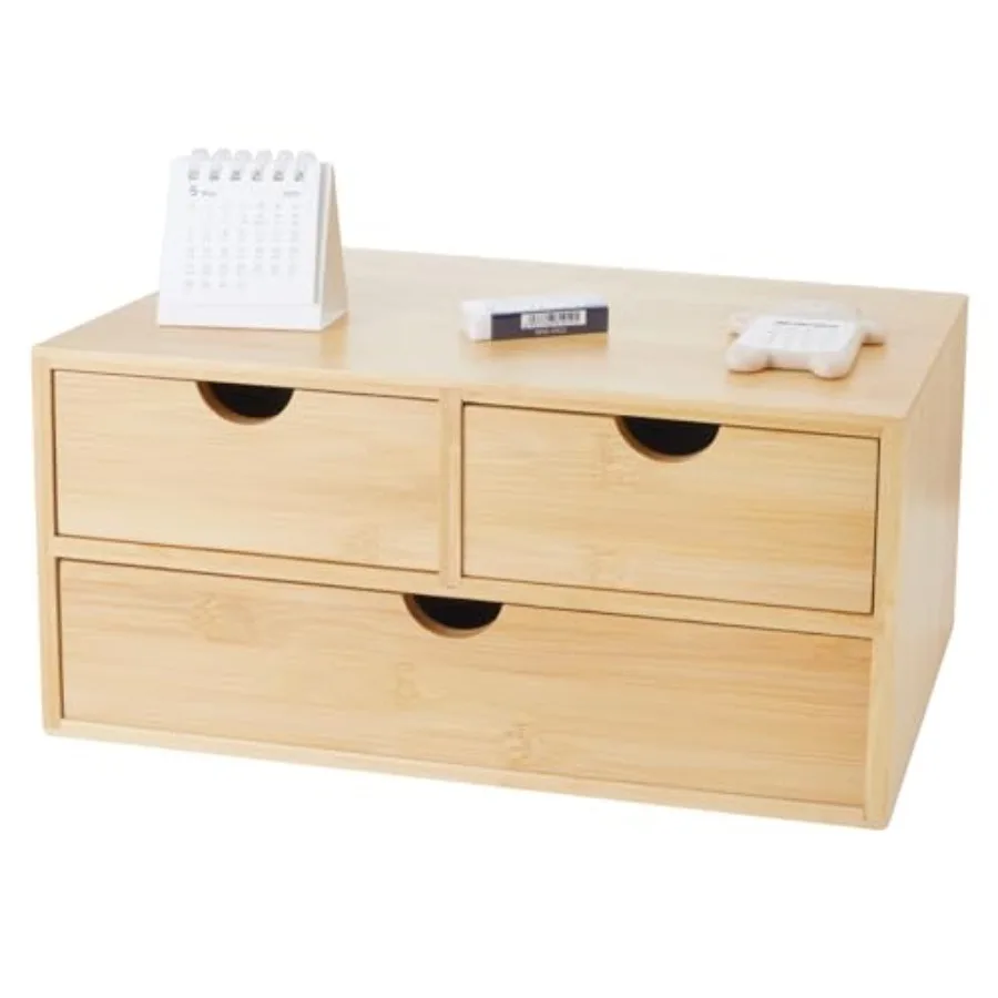 

Bamboo Desk Organizer with Countertop Organizer with Drawers Makeup Storage Drawer Tabletop Storage Organization Box Home Offic