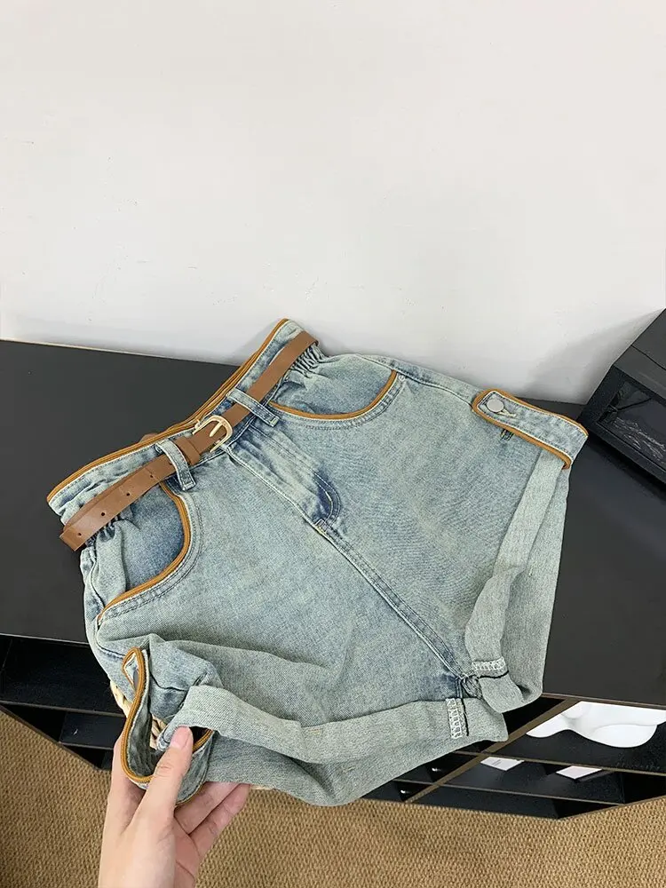 

High Waist Cuffed Wide Leg Denim Shorts Women Summer 2026 Loose A-Line Hot Pants Conceal Meat Slimming Casual Fit Jeans