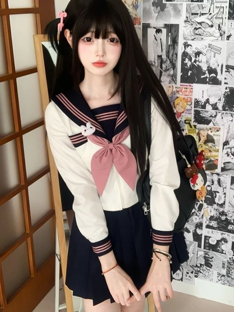 Korean High School Uniform Japanese Orthodox Seifuku Sailor Suit Korean Student Kawaii Jk Outfit Cosplay Summer Pleated Skirt