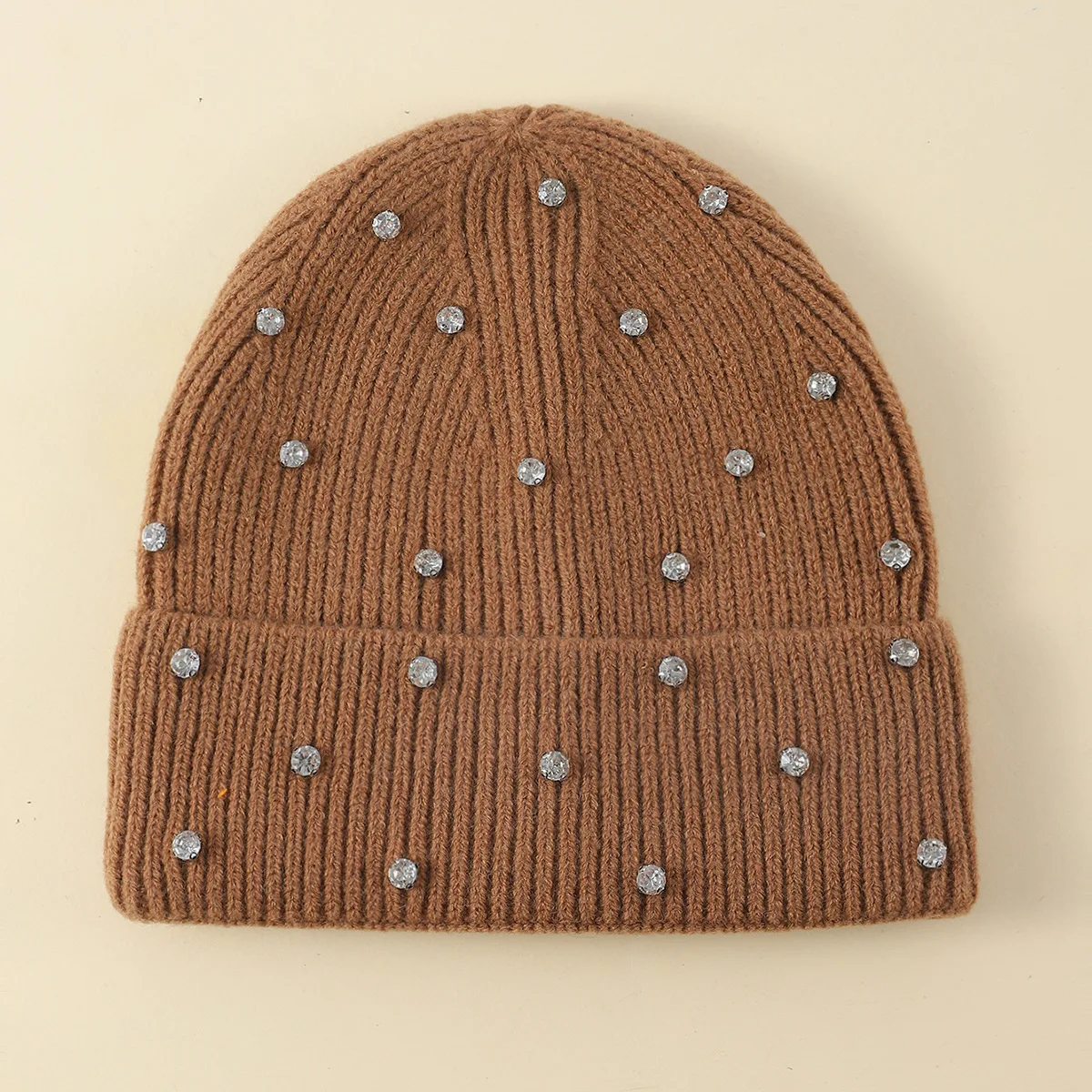 Winter Gestrickte Beanie Frauen Mode Strass Perlen Stricken Hüte Damen Casual Skullies Kappe Weibliche Einfarbig Casual Knochen – Detail 5