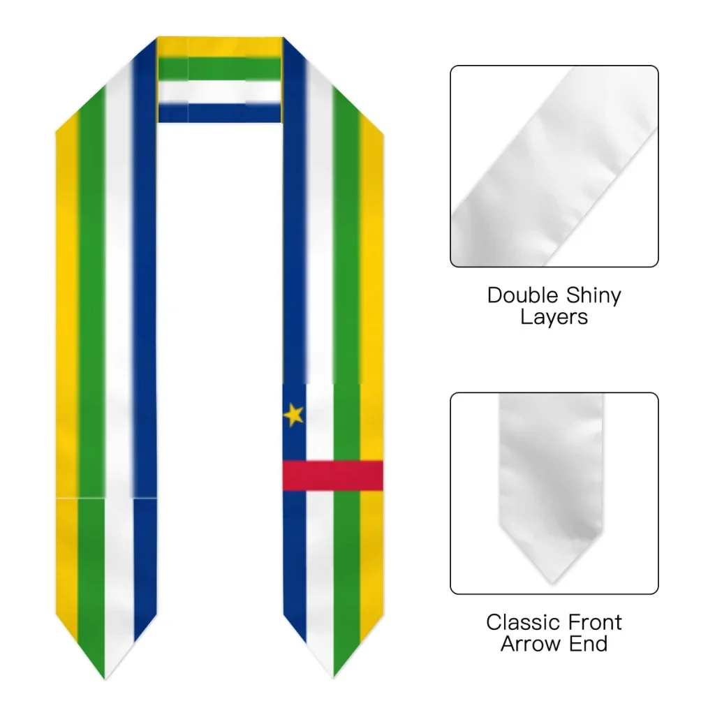 Graduation Sash Central African Republic Flag scarf Shawl Stole Sapphire Blue with Stripe Bachelor Gown Accessory Ribbon