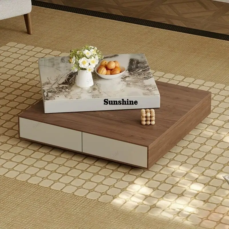 

Italian minimalist rotating coffee table living room household small apartment square rock slab coffee table