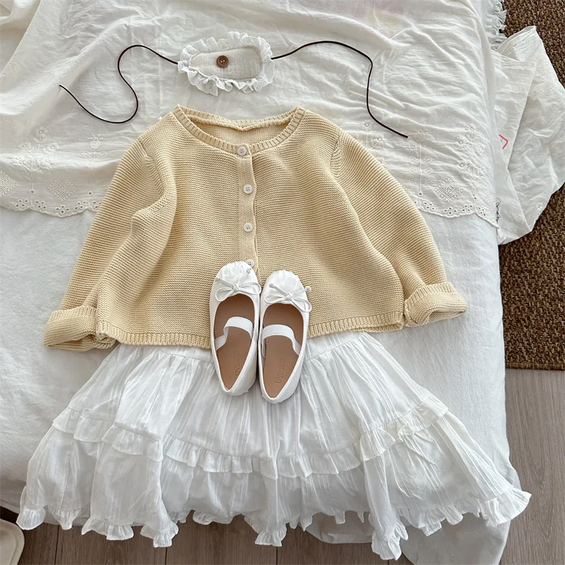 Skirts Autumn New Girl Solid Color Splicing Skirt Children Clothing Sweet Korean Long 2024 Simple Fashion Soild Sweet