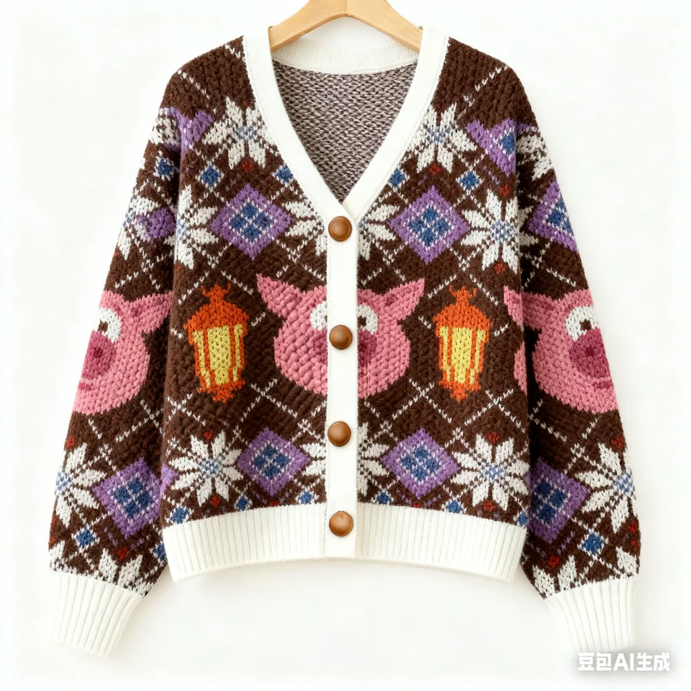 Vintage Weihnachten Gedruckt Strickjacke Frauen Herbst und Winter Taste Nette Bluse Pullover Casual Vielseitige Weibliche Übergroßen Outwear